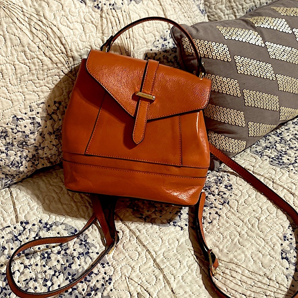 Leather Top-Handle Backpack in Cognac Brown